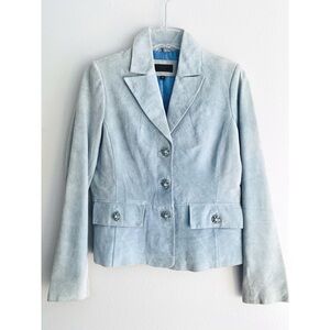 Vintage 90s Suede Jacket Avanti Pale Blue Leather Blazer